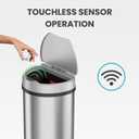iTouchless 50 Liter / 13 Gallon Kitchen Trash Can with Lid & Deodorizer Motion Sensor Semi-Round Stainless Steel Garbage Bin for Home, Office, or Garage Slim, Wide Opening Large Capacity Design