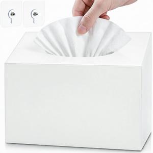 Acrylic Hand Towel Box Cover, Wall Mount Paper Towel Napkin Dispenser, White Rectangle Multi-Functional Dryer Sheet Mask Organizer for Bathroom, Kitchen, Car, Office