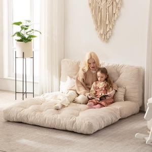 Folding Sofa Bed, Convertible Sleeper Chair with Pillow Foldable Mattress with Back Support, Portable Fold Out Chair Bed Comfy Floor Sofa Lounge for Living Room Bedroom, Beige Full 80x54 Inch