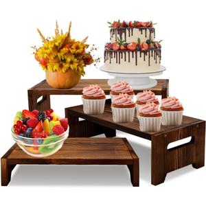 MRPAPA 3 Tier Cupcake Stand & Wood Display Risers,for Food Desserts Stand Perfume Organizer Funko POP Collections, Display Stand for Organizer and Decoration