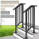 VIVOHOME 2-Pack 2 Step Galvanized Steel Hand Rails for Outdoor Steps  Black Oval and Safety Balusters Exterior Railing for Porch, Deck, or Indoor Stairs, Complete Installation Kit