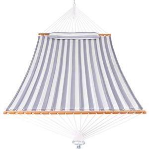 Quilted Fabric Hammock with Spreader Bar, 2 Person Double Hammock with Pillow and Chains, Poolside Backyard Beach 450 lbs Capacity,Gray&White (HS-HMQF-Gray-W-VC)