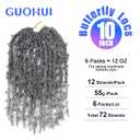GUOHUI Super Light Butterfly Locs Crochet Hair 10 Inch 6 Packs Pre-Looped Soft Distressed Faux Locs Braids for Women Kids (10 Inch,TGREY#)
