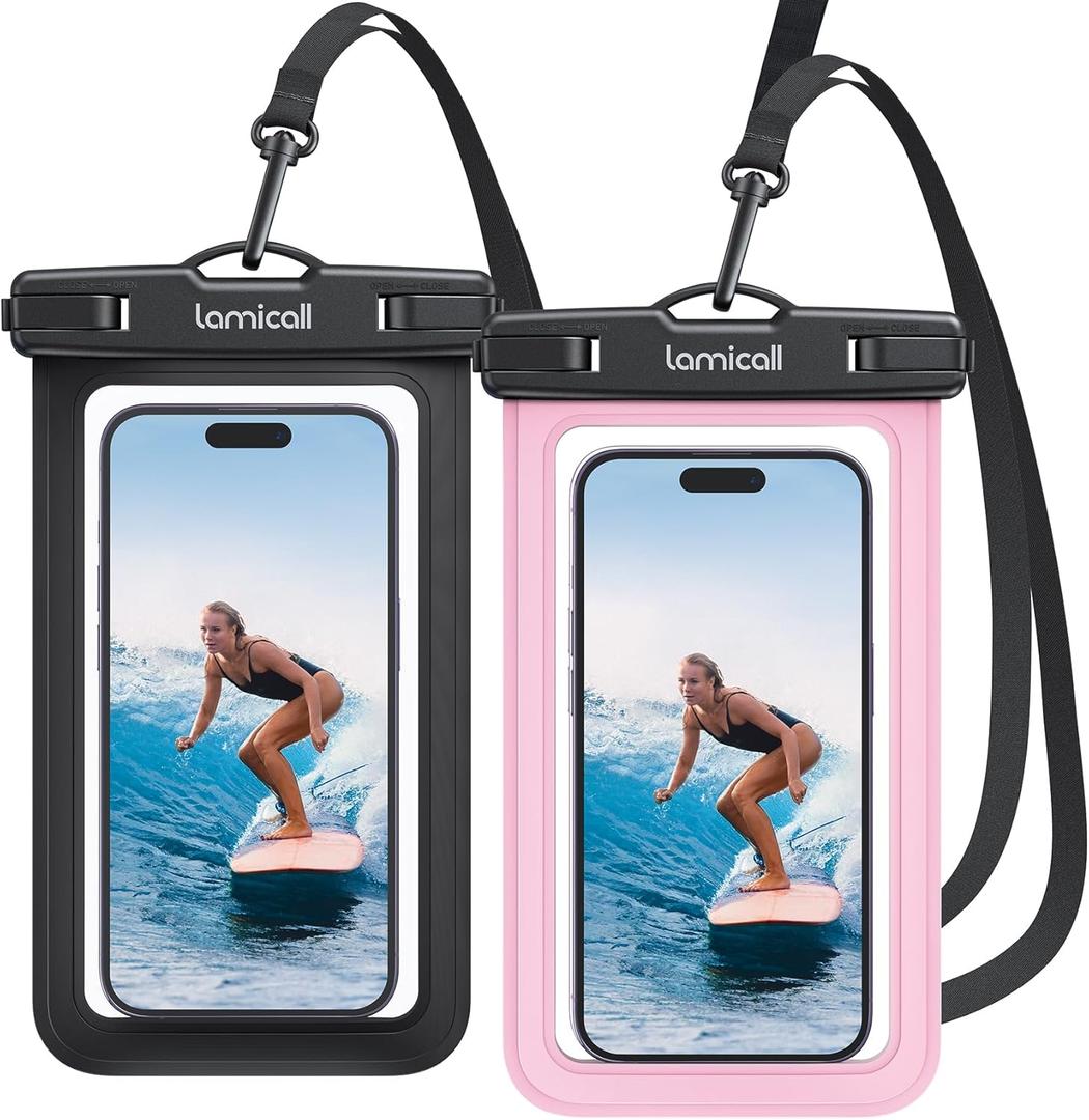 Lamicall 2Packs Waterproof Beach Bags, Vacation Essentials for Women Men, Cruise Essentials 2025, Travel Beach Sandproof Ship Accessories, Cute Pink Accessories, Pink & Black
