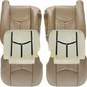 SecosAutoparts Driver & Passenger Bottom & Top Lean Back & Foam Cushion Replacement Leather Seat Covers Tan# 522 Compatible with Chevy Tahoe Suburban Silverado Avalanche Sierra 2003 2004 2005 2006
