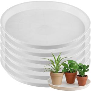 6 Packs 20 Inch Plastic Plant Saucers for Indoor Outdoor, Plant Water Catcher Tray for Pots, Bulk Flower Pot Saucers, Drip Trays for Potted Plants, Round Plates to Catch Water, White