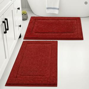 SHACOS Red Bathroom Rugs Sets 2 Piece 20x32 inch, Microfiber Non Slip Washable Bath Rugs for Bathroom Soft Fluffy Absorbent Bath Mats for Tub Shower