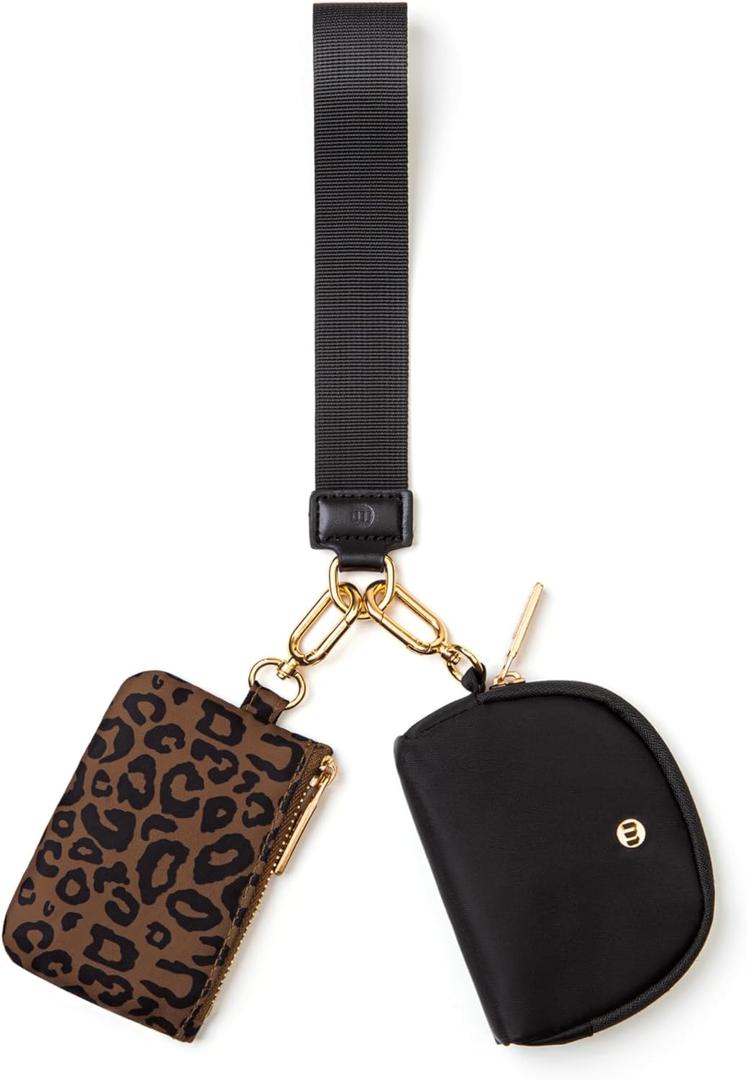 Mum's Memory Mini Zip Around Wristlet Wallets for Women -KeyChain Wallet with Detachable Dual Pouch Wristlet -Key Chain Coin Purse Small Wallets (Brown Leopard)