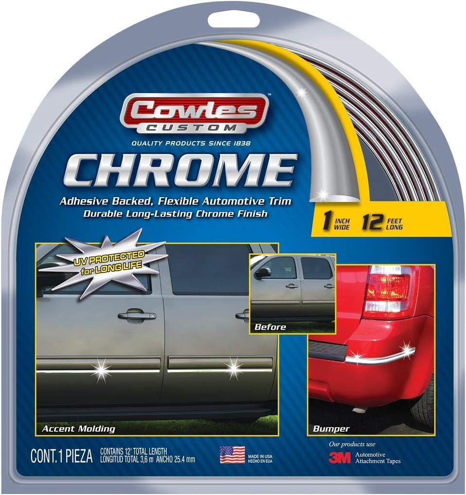 Cowles - Premium Universal Body Molding for All Vehicles - Easy Install, Chrome Finish, 1" by 12 ft, UV Protected, Long Lasting Flexible PVC