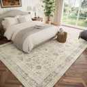 Washable 8x10 Area Rugs for Living Room, Boho Non-Slip Vintage Distress Large Rugs for Bedroom Dining Room Nursery Office, 0.3" Neutral Oriental Throw Thin Carpet, Grey/Beige/Multi, C2