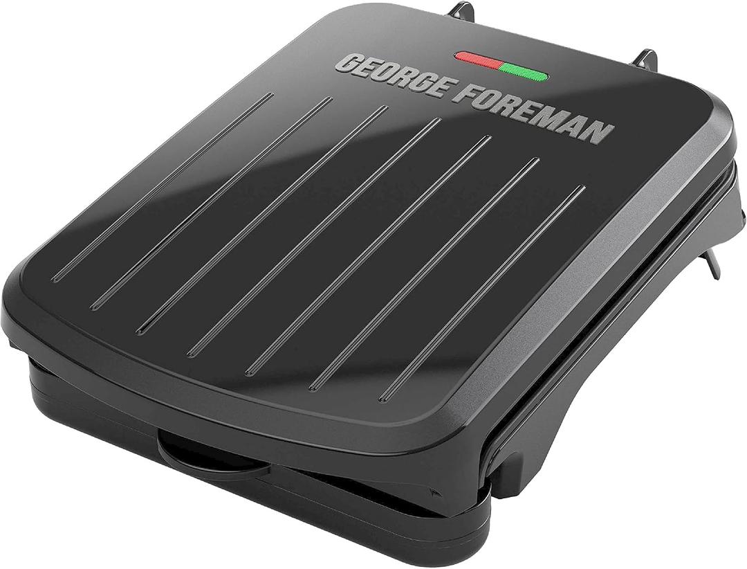 George Foreman Compact 2-Serving Electric Indoor Grill and Panini Press for 12 People, Classic Plates, Black