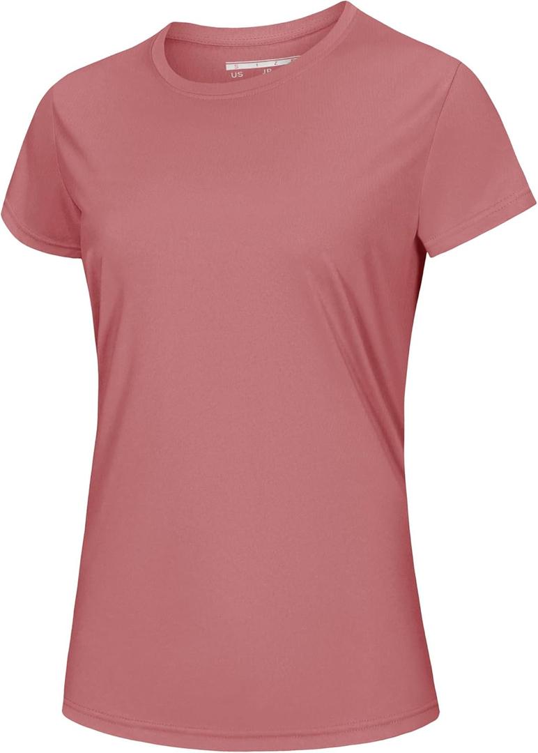 MAGCOMSEN Women's Short Sleeve T-Shirts UPF 50+ Sun Protection Quick Dry Athletic Running Workout Rash Guard Tops (Medium, Grey Pink)