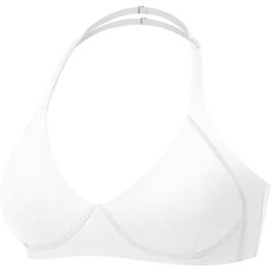 YEOREO Women Halter Sports Bra Light Support V Neck Padded Strappy Open Back Workout Gym Tops (Medium, White)