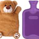 HomeTop Premium Classic Rubber Hot or Cold Water Bottle with Cute Stuffed Bear Cover (67.63 Fl Oz (Pack of 1), Purple)