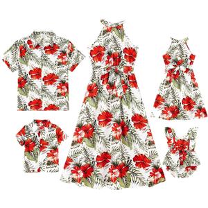 PATPAT Family Hawaiian Matching Outfits Mommy and Me Outfits Caribbean Vacation Summer Tropical Halter Sundresses and Shirts