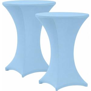 Cocktail Table Covers - 2 Pack 32x43 Inch Table Cloth - Light Blue Fitted Stretch Spandex Round High Top Tablecloth for Party, Bar, Birthday, Pub, Banquet