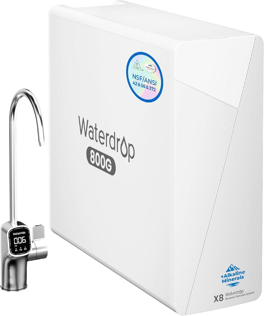 Waterdrop X8-WAN Alkaline Mineral Tankless Reverse Osmosis System, NSF/ANSI 42&58&372 Certified, 800 GPD RO Filter, 10-Stage Filtration Undersink RO System, 2:1 Pure to Drain, LED Faucet, BPA Free