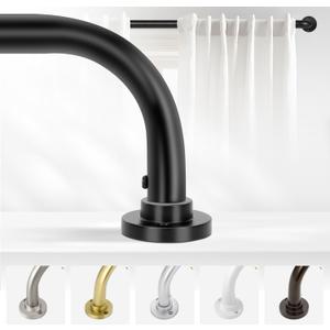 TANGWIN Black Wrap Around Curtain Rods 28 to 60 Inch:Blackout Heavy duty Adjustable Window Curtain Rod for Bedroom,Industrial Darkening Curved French Metal Single Drapery Rods Easy Install,Matte Black