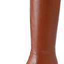 Women's Knee High Boots Block Metal Heel Square Toe Side Zipper Soft PU Leather Classic Fashion Dress Long Boots (9.5, Brown)