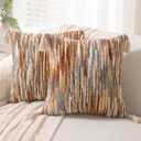 Boho Throw Pillow Covers 18x18 Set of 2 Woven Tufted Farmhouse Pillows Cover with Tassels Textured Striped Cushion Case Neutral Pillow Cases Decorative Pillowcase for Sofa Couch Bed,Rust