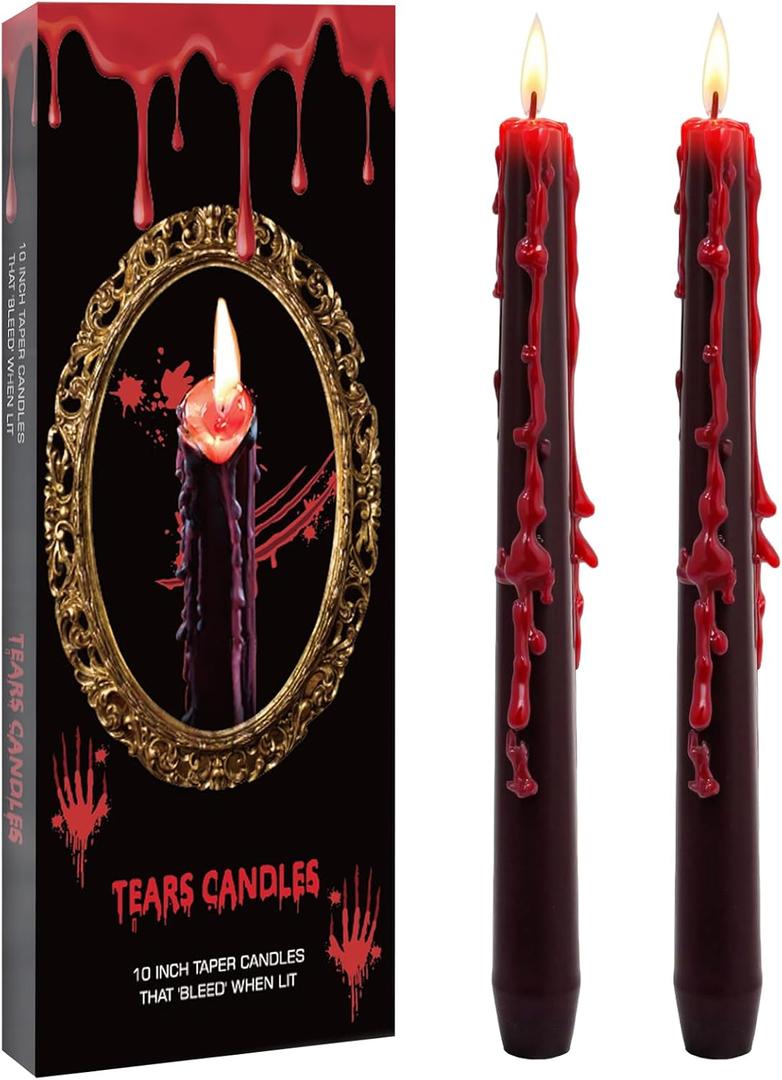 8 Pack Vampire Tears Taper Candles, 10 inch Tall Bleeding Candles, Soundvalue Unscented Black Tapered Candlesticks, Spooky Blood Drip Candle Set for Halloween Party Gothic Home Decorations