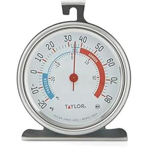 Taylor 5924 Large Dial Kitchen Refrigerator and Freezer Analog Thermometer, 3-Inch Dial, Easy to Read, Silver Finish, Accurate Temperature Monitoring (1 Count (Pack of 1))