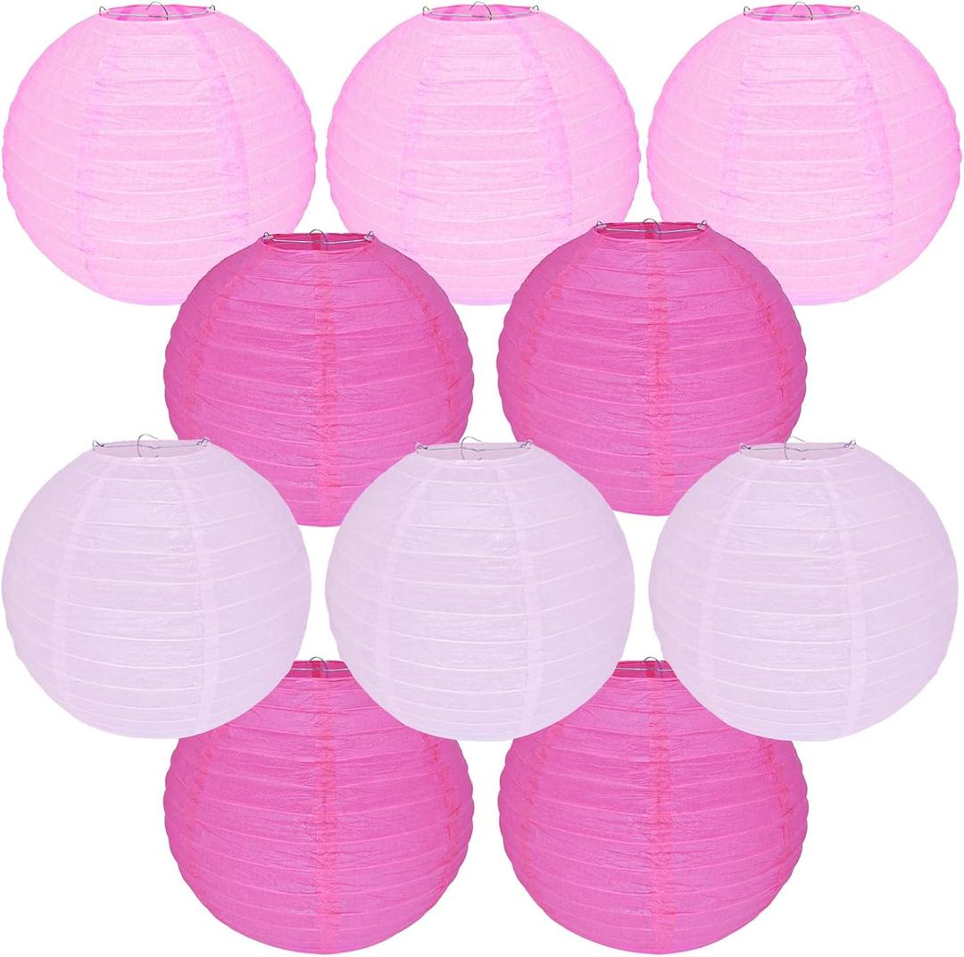 10Pcs 16 Inch Round Paper Lanterns for Home Decor, Restaurant, Church, Wedding, Birthday Party Decorations, Hanging Chinese Japanese Paper Lantern Lamps (Pink Series)