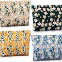 4 Pcs Makeup Bags Daisy Flower Embroidery Make up Organize Large Zipper Cosmetic Pouch Travel Toiletry Organizer Floral Embroidery Craft Gifts for Women and Daisy Lovers