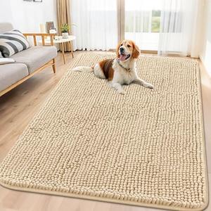 Smiry Dog Door Mat for Muddy Paws 70x32, Absorbs Moisture and Dirt Doormat, Non-Slip Washable Quick Dry Chenille Front Door Mat Indoor Entrance, Entryway Carpet for Inside Floor, Beige