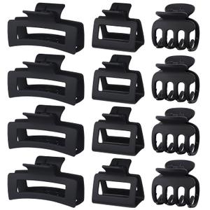 3 Styles Hair Clips for Women Small Medium Big Claw Clips for Thin Thick Hair 12 Pcs Hair Claw Clips Hair Clips Combination Hair Accessories for Women (Black)