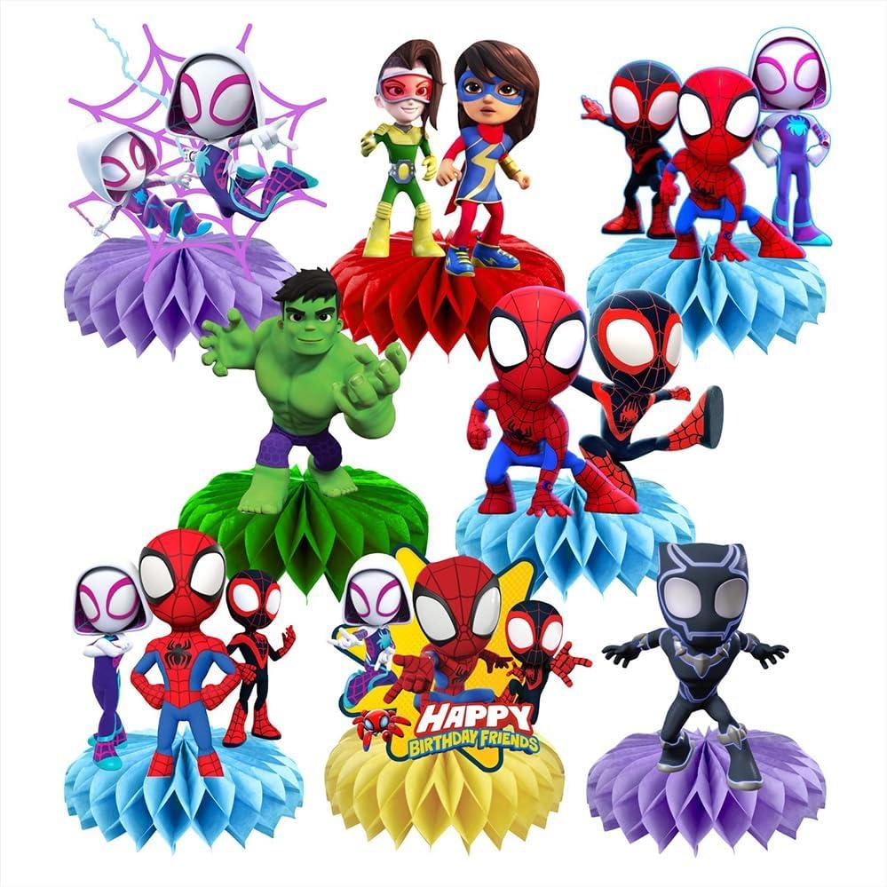 8Pcs Spider and His Friends Honeycomb Table Centerpiece, Cartoon Birthday Party Supplies Table Decorations for Kids Party Decorations