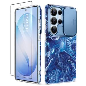 GVIEWIN for Samsung Galaxy S26 Ultra Case with Slide Camera Cover, [Screen Protector] [Shockproof Military Grade Drop Protection] Marble Slim Fit Hard PC Phone Cover S26 Ultra 6.9" 2026 (Star Abyss)