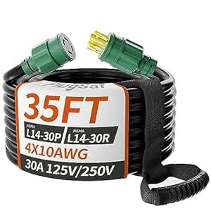 PlugSaf 10FT 30 Amp Generator Extension Cord 4 Prong, NEMA L14-30P/L14-30R 10 Gauge STW 125/250V Twist Lock Generator Cord Heavy Duty, Yellow ETL Listed