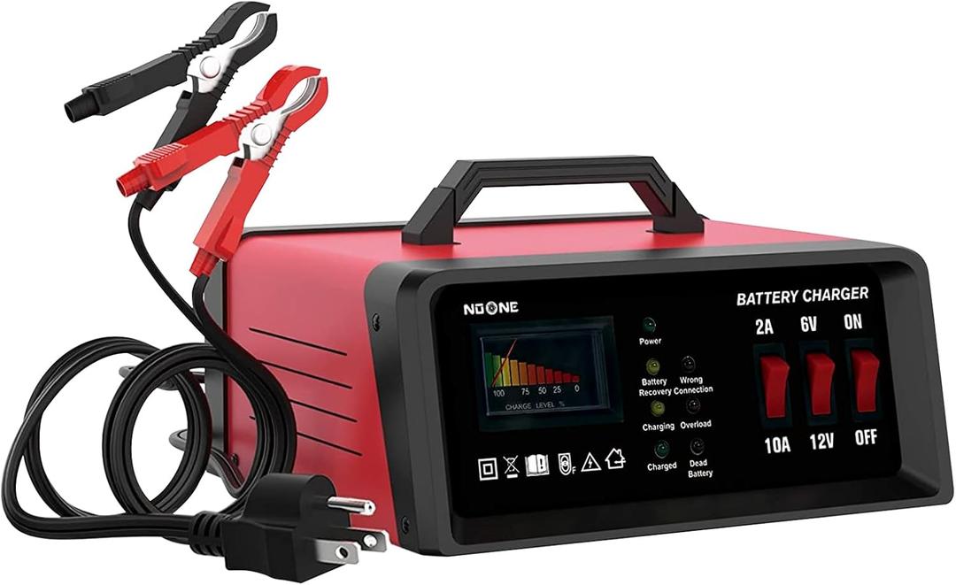 NOONE 2A/10A Car Battery Charger, 6V/12V Battery Charger Automotive, Motorcycle Trickle Charger, Desulfator Float Charger and for AGM, EFB, STD, Lead Acid Batteries