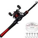 Kilitn Fishing Rod and Reel Combo, Baitcasting Combo Baitcast Reel 5 Foot Durable Fiberglass Telescopic Rod with Fishing Line Full Kits Comfortable Handle, Left