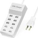 USB Charger,50W USB Charging Station with 10-Port (6 USB-A Port & 4 USB-C Port) Compatible with iPhone 15/14/13/13pro Max 12/12 Mini/12Pro/12 Pro Max/11,Tablets, Smartphones White