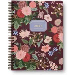 RIFLE PAPER CO. 2026 12-Month Softcover Spiral Planner, Includes Sections for Monthly Views, Contacts, Celebrations, Includes Pockets for Storage, Patterned in Dahlia
