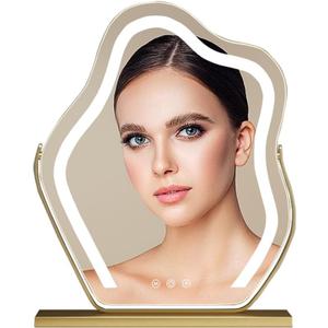 Cloud-Shaped Makeup Mirror with Lights,NO Assembly Required,Painted Gold/Black, 3 Color Modes, Touch Controls, 360 Rotation, 10X Magnifier (Painted Gold)
