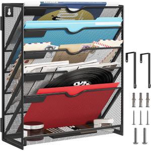 Lavatino 6-Tier Hanging File Organizer, Wall Mount File Holder for Mails Folders Papers Magazine Organization, Vertical Document Organizer for Office Home - Black