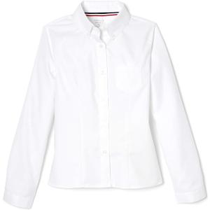 French Toast Girls' Fitted Wrinkle-Resistant Long Sleeve Oxford Shirt (10, White)