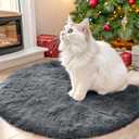 OLANLY Grey Round Rugs for Bedroom - Machine Washable, 2 ft Circle Area Rugs for Living Room, Soft and Fluffy Shaggy Carpet for Teen Girls and Boys, Nursery Rooms, Dorms, Home Decor Aesthetic
