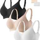 JOYTREE 3PCS Jelly Bras for Women No Underwire Comfort Wireless Women Bras Seamless Full Coverage Bralettes, Bra Extender (S)