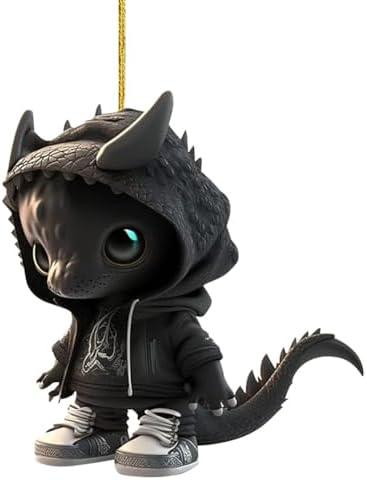 JJSHUANL Cartoon Cool Dragon Resin Ornament, Resin Crafts Advanced Mini Home Desk Decor, Funny Gift for Friends Children (Dinosaur Pendant B), Black, Pack of 6