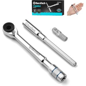 DURATECH 1/4" T-Handle Ratchet, Mini Ratchet Wrench with Hex Bit Extension and Adapter Set, Compatible with Standard 1/4" Hex Bits or Sockets, Portable and Versatile Repair Tool for Tight Spaces