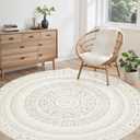cotiled 6x6 Round Area Rugs Living Room Rug: Washable Boho Rugs with Non Slip Backing Large Soft Indoor Stain Resistant Carpet for Bedroom Farmhouse Dining Room Lightweight Home Decor L Brown/Cream