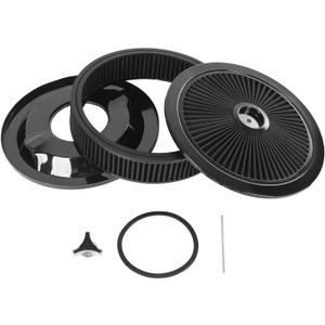 High Flow 14"x3" Round Air Cleaner filter Kit Compatible with GMC Chevy Ford Chrysler Dodge V8 with Flow-Thru Lid Caburetor 5-1/8" Carb Neck Black