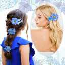 BBTO 21 Pcs Flower Hair Clip Rose Hair Clips Barrettes for Women Flower Accessories Boho Bride Claw Clip Hairpin Brooch Pin Headpiece for Wedding (Blue Series)
