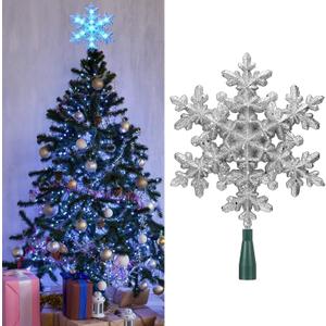 Gejoy 8.25 x 12.75 Inch Lighted Snowflake Christmas Tree Topper Silver with 10 Blue LED Lights 120v Plug in Glitter Christmas Star Tree Topper for Indoor Home Office Xmas Decoration