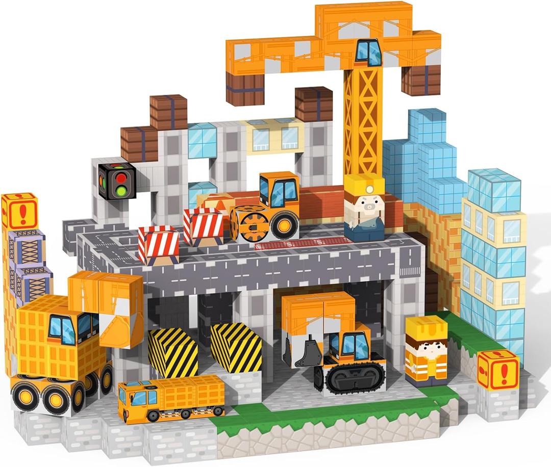 VNLINA Magnetic Blocks Building Toys - 154PCS Magnet Building Blocks Set Construction Cubes STEM Sensory Stacking Kids Toys for Boys Girls