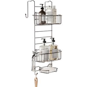 Zenna Home Shower Caddy Hanging Over the Shower Door Organizer, Stainless Steel Rack with 2 Shelves and Built in Hooks, Bathroom Organizer Shelf for Inside Shower, Heritage Bronze